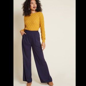 MODCLOTH WIDE LEG PALAZZO NAVY FLOWY PANT POCKETS